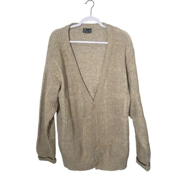 Vintage Inc Wool Blend Button Front Ribbed Tan Cardigan Women's Size Large - Picture 1 of 15